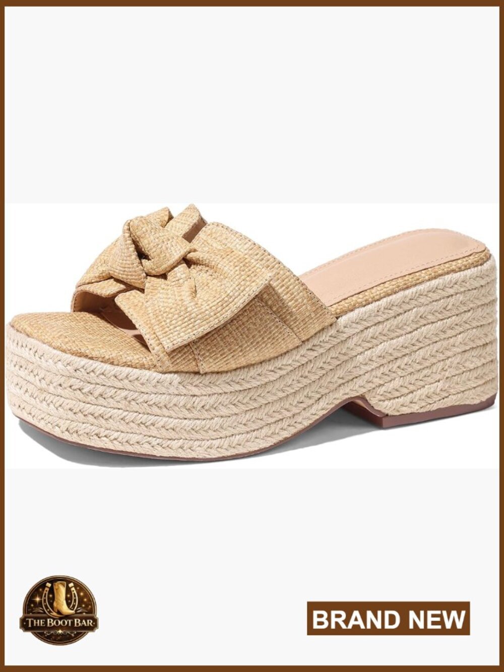 Raffia Bow Slide Sandals with Wedge Heel Platform